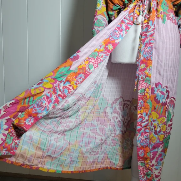 Anthropologie × Conditions Apply Floral Print Cinch Tie Waist Kimono Duster Top - Picture 12 of 16